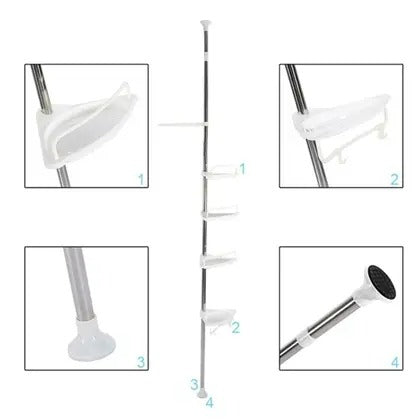 Organizador de Banheiro Ajustável SmartBath™ | Prateleira Cantoneira com Toalheiro para Shampoo, Sabonete e Acessórios